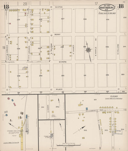 Sanborn Fire Insurance Map from Martinsburg, Berkeley County, West Virginia (1922), Sheet #0018 - Complete Map Set gallery image, historic Sanborn map, vintage wall art, West Virginia West Virginia