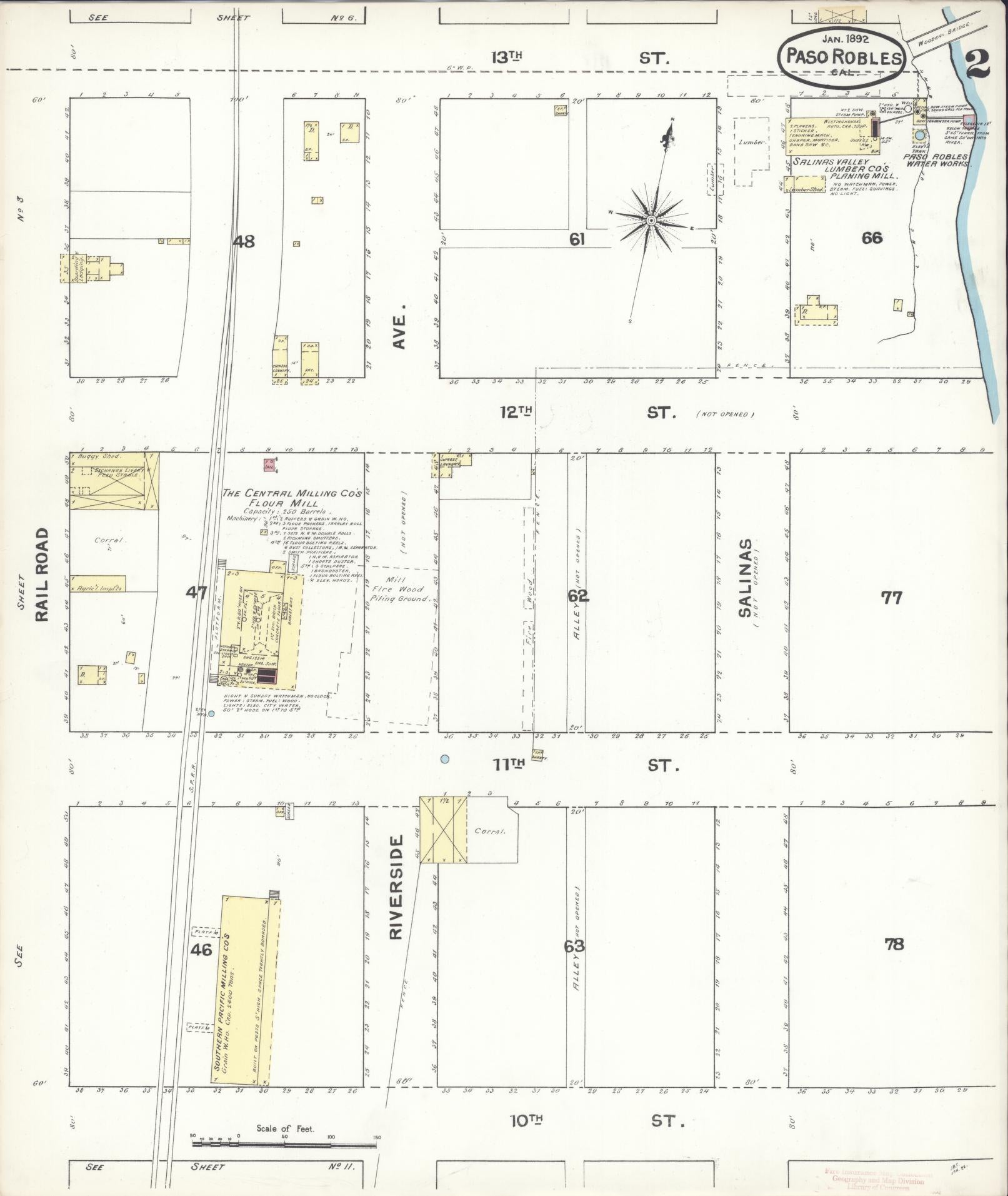 Sanborn Fire Insurance Map from Paso Robles, San Luis Obispo County, California (1892), Sheet #0002 - Complete Map Set gallery image, historic Sanborn map, vintage wall art, California California