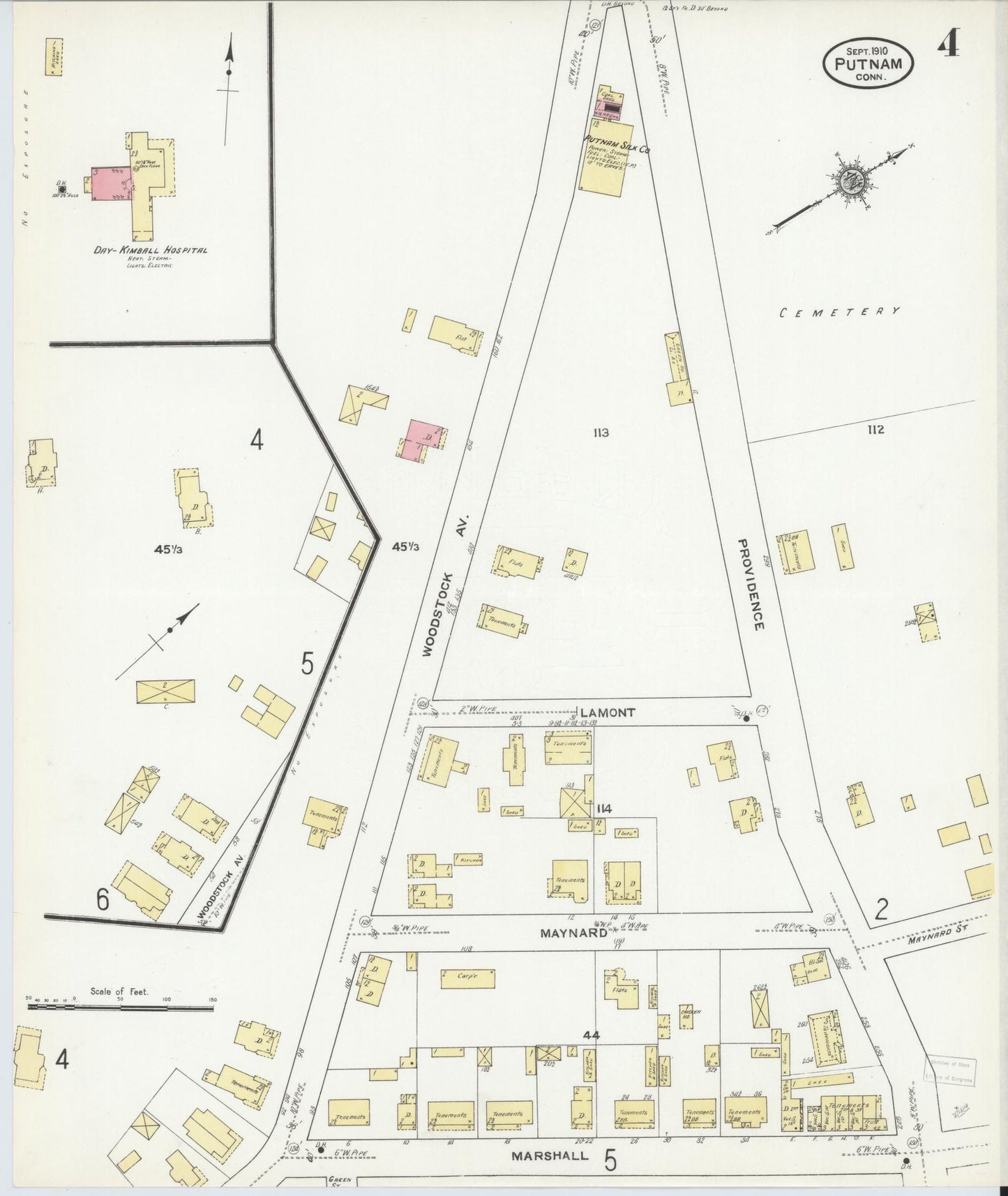 Sanborn Fire Insurance Map from Putnam, Windham County, Connecticut (1910), Sheet #0004 - Complete Map Set gallery image, historic Sanborn map, vintage wall art, Connecticut Connecticut