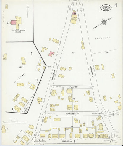 Sanborn Fire Insurance Map from Putnam, Windham County, Connecticut (1910), Sheet #0004 - Complete Map Set gallery image, historic Sanborn map, vintage wall art, Connecticut Connecticut