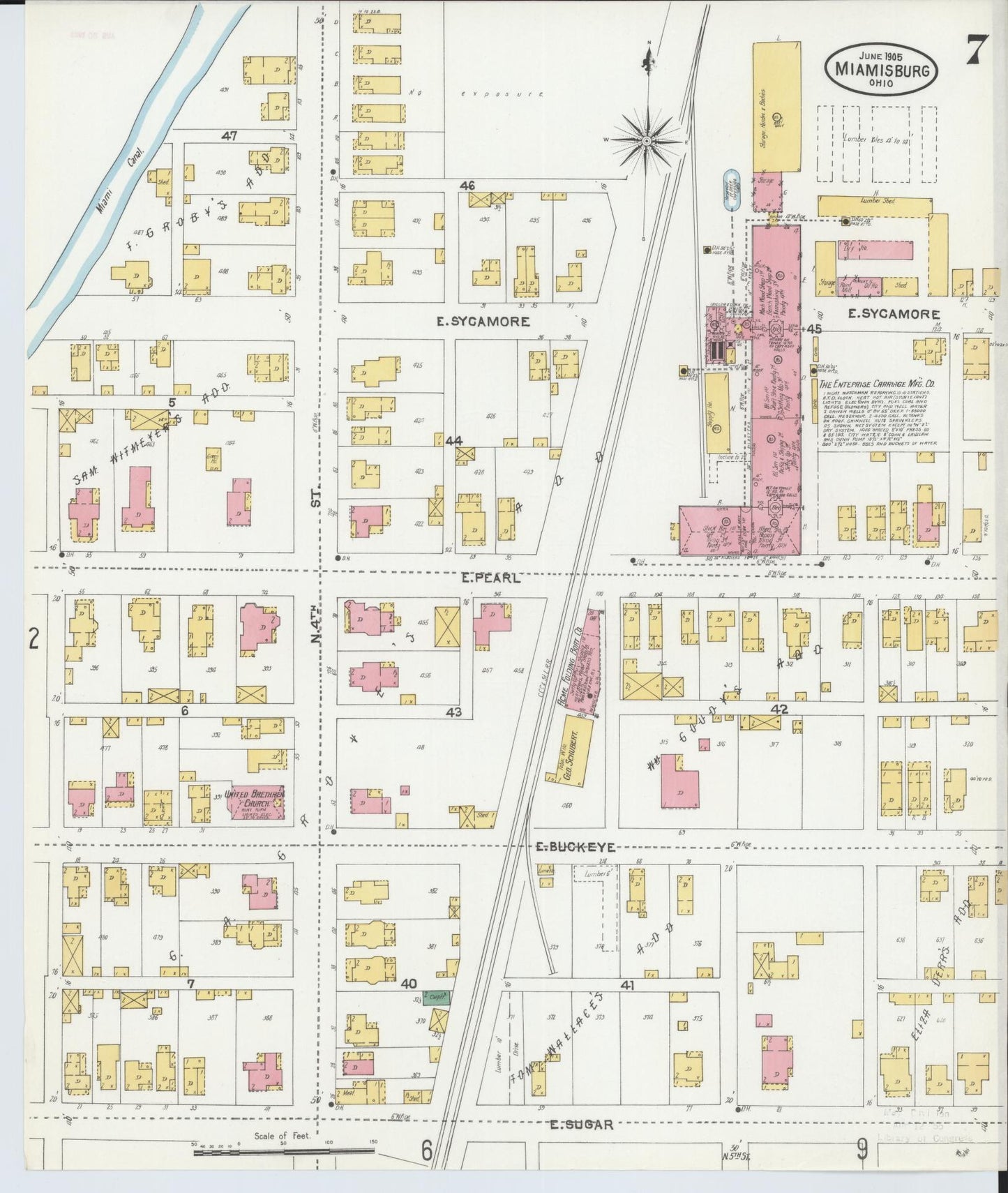 Sanborn Fire Insurance Map from Miamisburg, Montgomery County, Ohio (1905), Sheet #0007 - Complete Map Set gallery image, historic Sanborn map, vintage wall art, Ohio Ohio