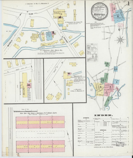 Sanborn Fire Insurance Map from Braintree, Norfolk County, Massachusetts (1896), Sheet #0001 - Historic Sanborn Fire Insurance Map Print, vintage old map wall art, antique decor, genealogy gift, Massachusetts Massachusetts map