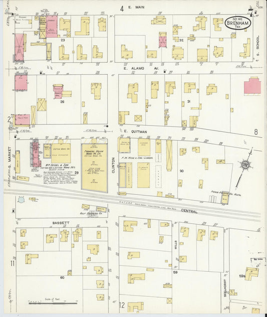 Sanborn Fire Insurance Map from Brenham, Washington County, Texas (1912), Sheet #0007 - Historic Sanborn Fire Insurance Map Print, vintage old map wall art, antique decor, genealogy gift, Texas Texas map