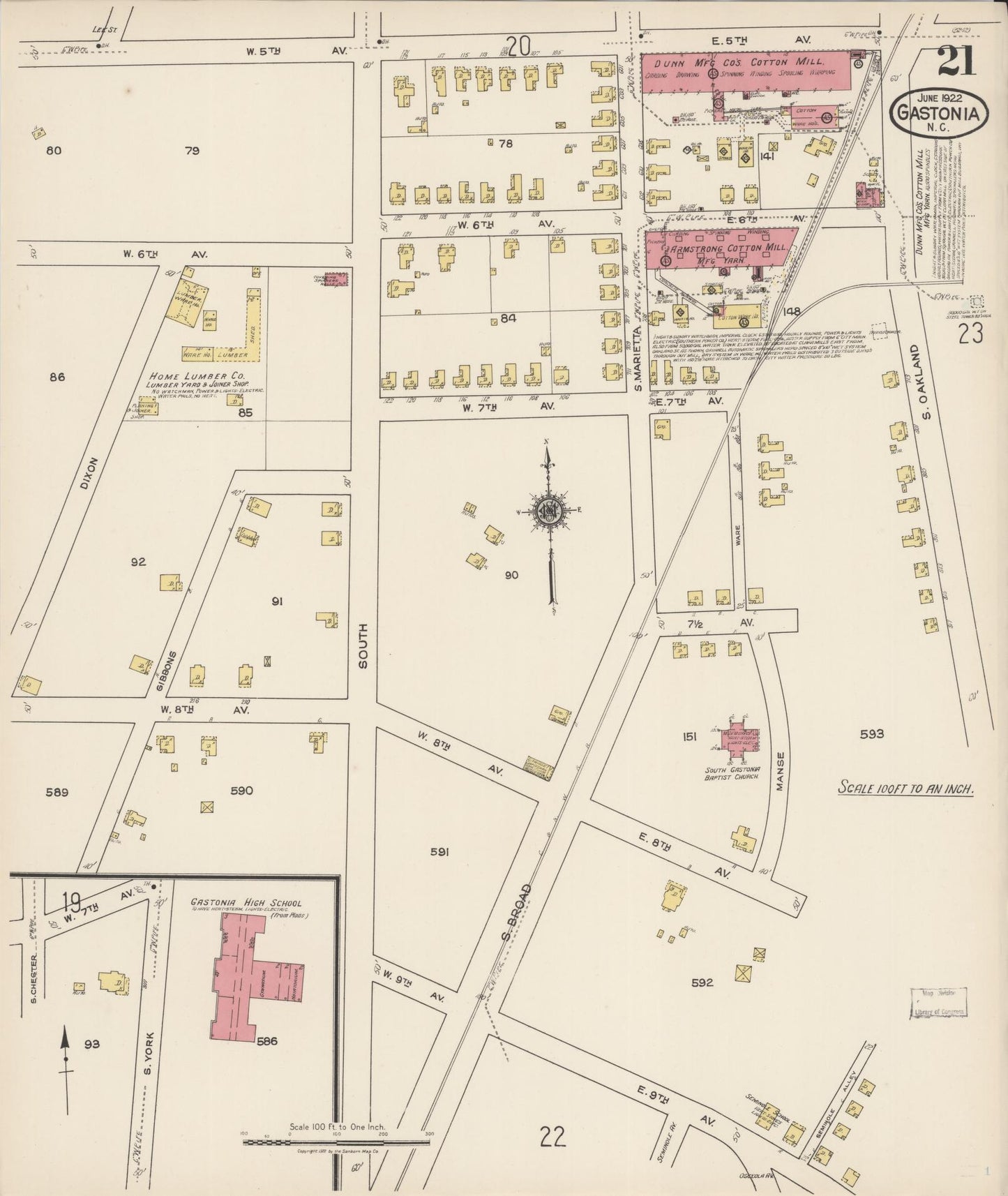 Sanborn Fire Insurance Map from Gastonia, Gaston County, North Carolina (1922), Sheet #0021 - Complete Map Set gallery image, historic Sanborn map, vintage wall art, North Carolina North Carolina