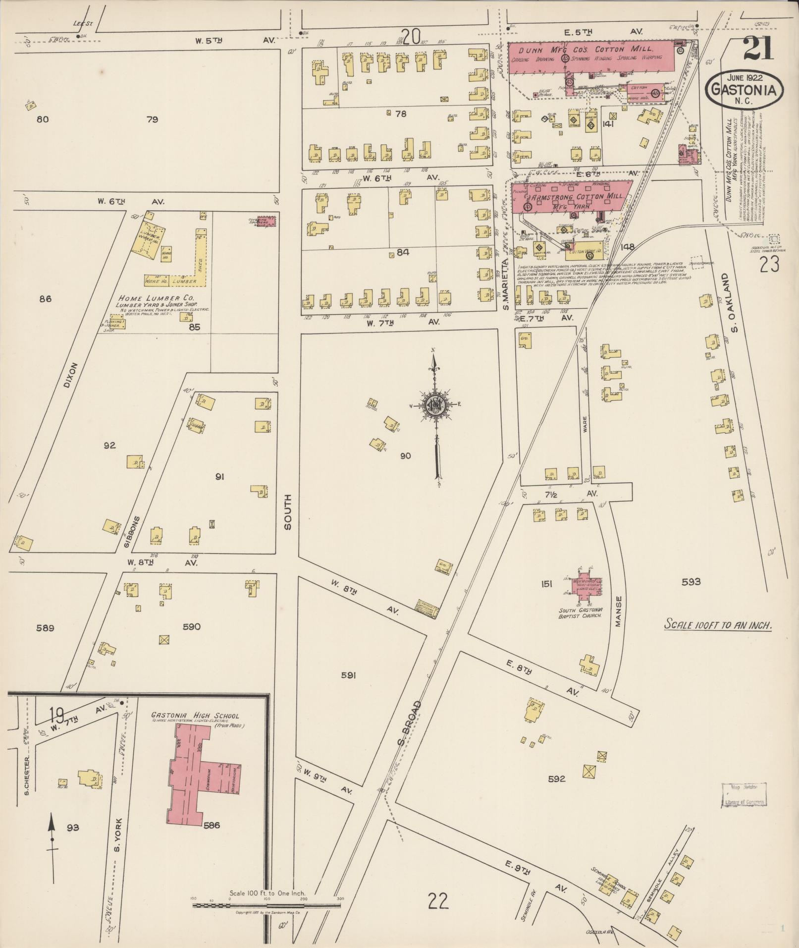 Sanborn Fire Insurance Map from Gastonia, Gaston County, North Carolina (1922), Sheet #0021 - Complete Map Set gallery image, historic Sanborn map, vintage wall art, North Carolina North Carolina