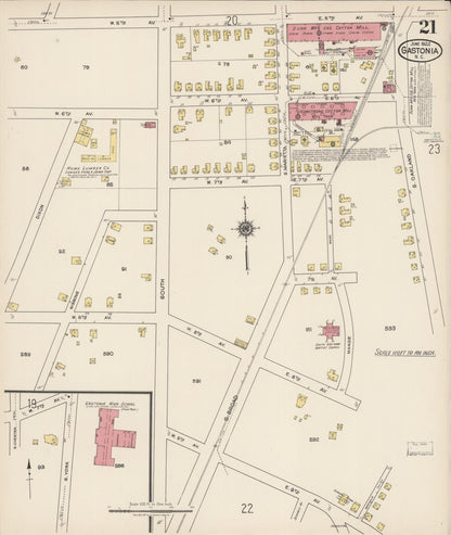 Sanborn Fire Insurance Map from Gastonia, Gaston County, North Carolina (1922), Sheet #0021 - Complete Map Set gallery image, historic Sanborn map, vintage wall art, North Carolina North Carolina