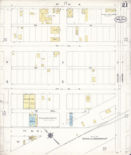 Sanborn Fire Insurance Map from Twin Falls, Twin Falls County, Idaho (1911), Sheet #0021 - Historic Sanborn Fire Insurance Map Print, vintage old map wall art, antique decor, genealogy gift, Falls Idaho map