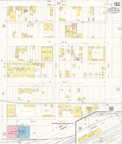 Sanborn Fire Insurance Map from Twin Falls, Twin Falls County, Idaho (1922), Sheet #0031 - Complete Map Set gallery image, historic Sanborn map, vintage wall art, Falls Idaho