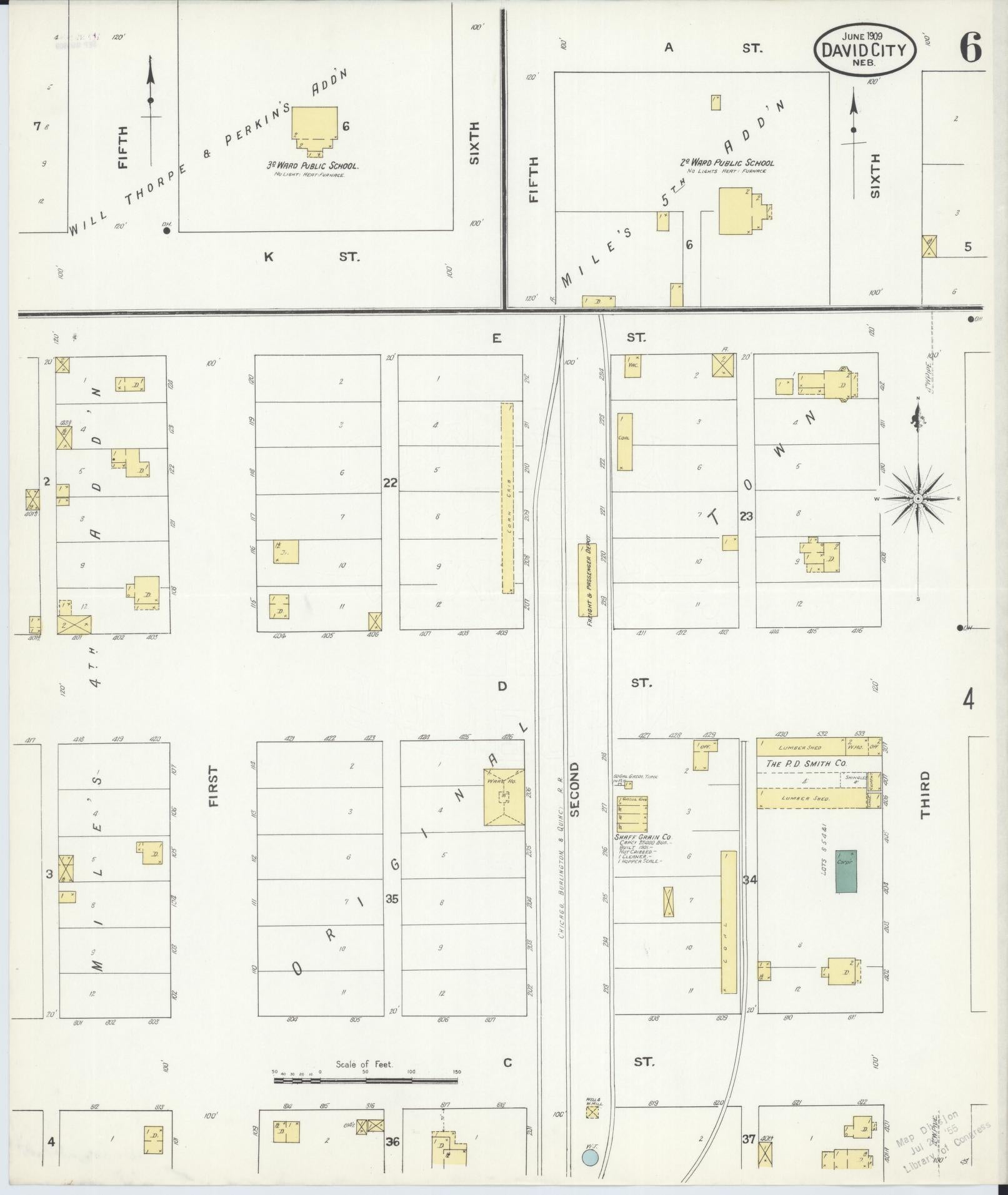 Sanborn Fire Insurance Map from David City, Butler County, Nebraska (1909), Sheet #0006 - Historic Sanborn Fire Insurance Map Print, vintage old map wall art, antique decor, genealogy gift, Nebraska Nebraska map