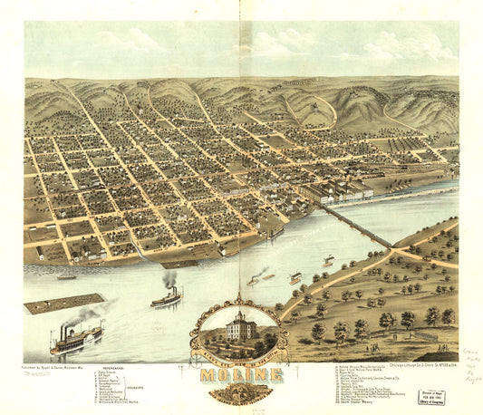Bird's eye view of the city of Moline, Rock Island County, Illinois 1869. (1869) – Historic Bird’s-Eye View Panorama Print