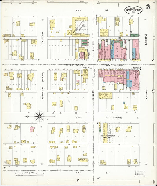 Sanborn Fire Insurance Map from Independence, Montgomery County, Kansas (1902), Sheet #0003 - Historic Sanborn Fire Insurance Map Print, vintage old map wall art, antique decor, genealogy gift, Kansas Kansas map
