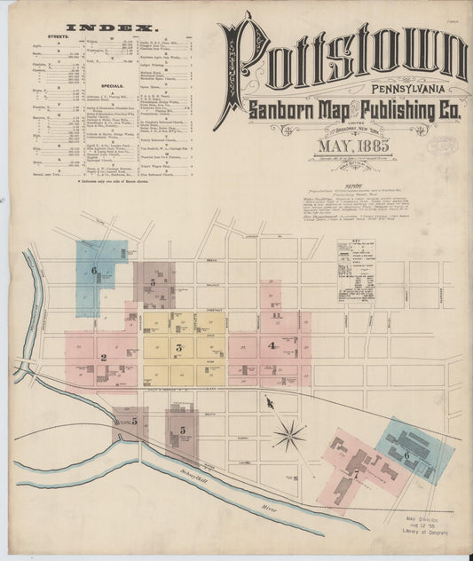 Sanborn Fire Insurance Map from Pottstown, Montgomery County, Pennsylvania (1885), Sheet #0001 - Historic Sanborn Fire Insurance Map Print, vintage old map wall art, antique decor, genealogy gift, Pennsylvania Pennsylvania map