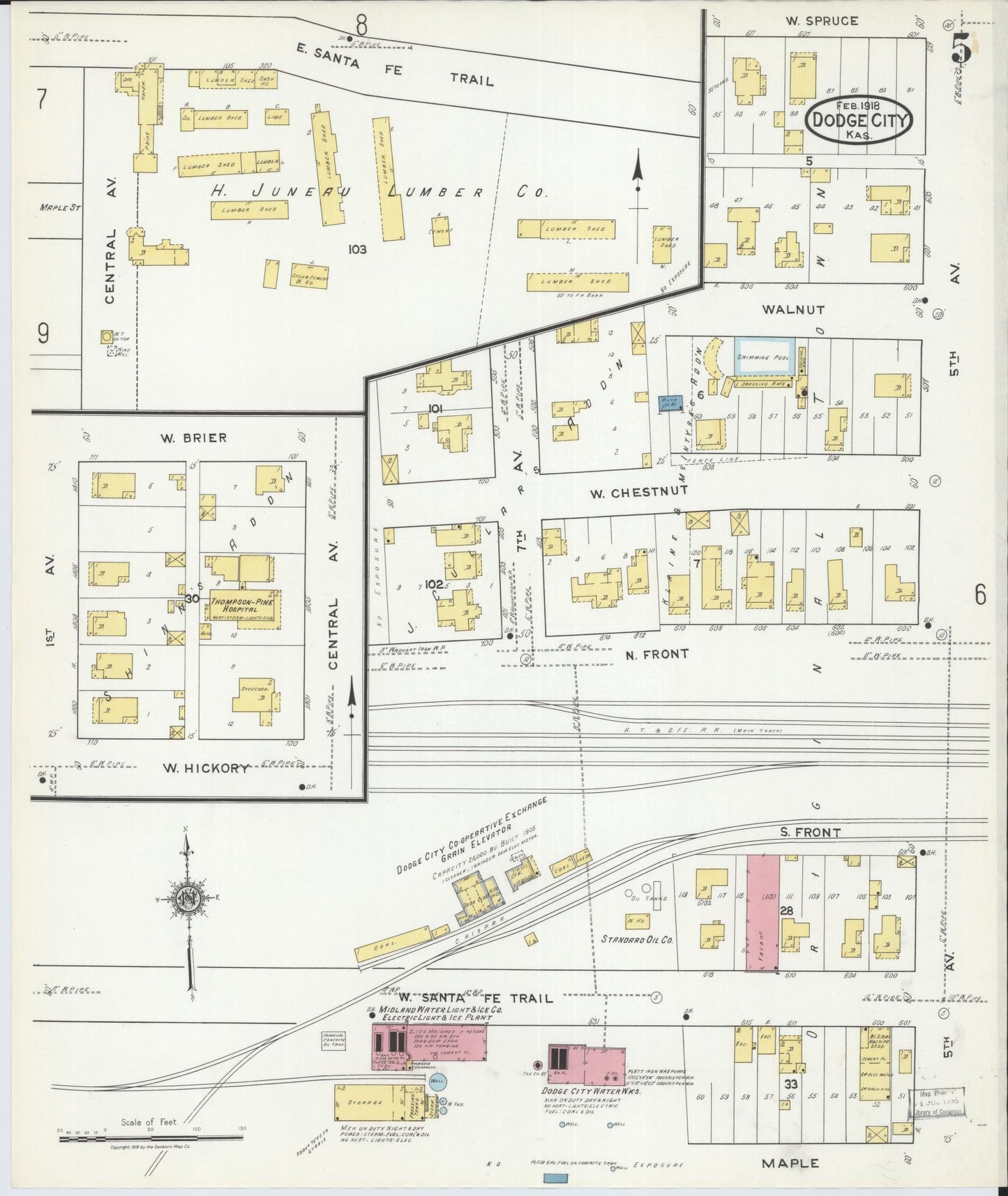Sanborn Fire Insurance Map from Dodge City, Ford County, Kansas (1918), Sheet #0005 - Historic Sanborn Fire Insurance Map Print, vintage old map wall art, antique decor, genealogy gift, Kansas Kansas map