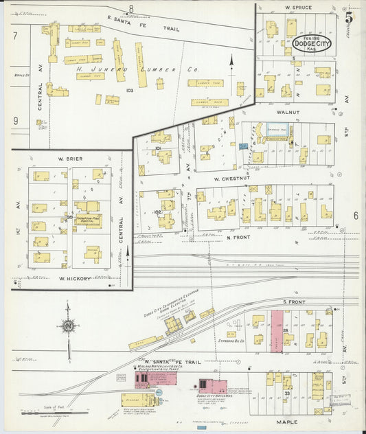 Sanborn Fire Insurance Map from Dodge City, Ford County, Kansas (1918), Sheet #0005 - Historic Sanborn Fire Insurance Map Print, vintage old map wall art, antique decor, genealogy gift, Kansas Kansas map