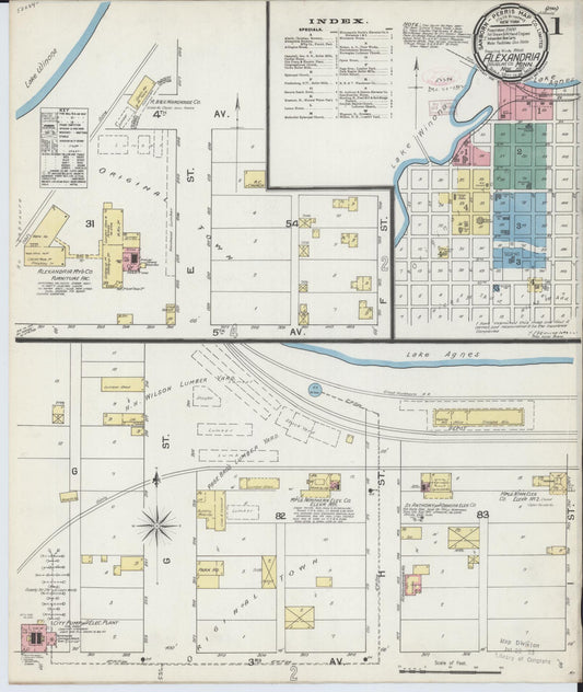 Sanborn Fire Insurance Map from Alexandria, Douglas County, Minnesota (1892), Sheet #0001 - Complete Map Set gallery image, historic Sanborn map, vintage wall art, Minnesota Minnesota