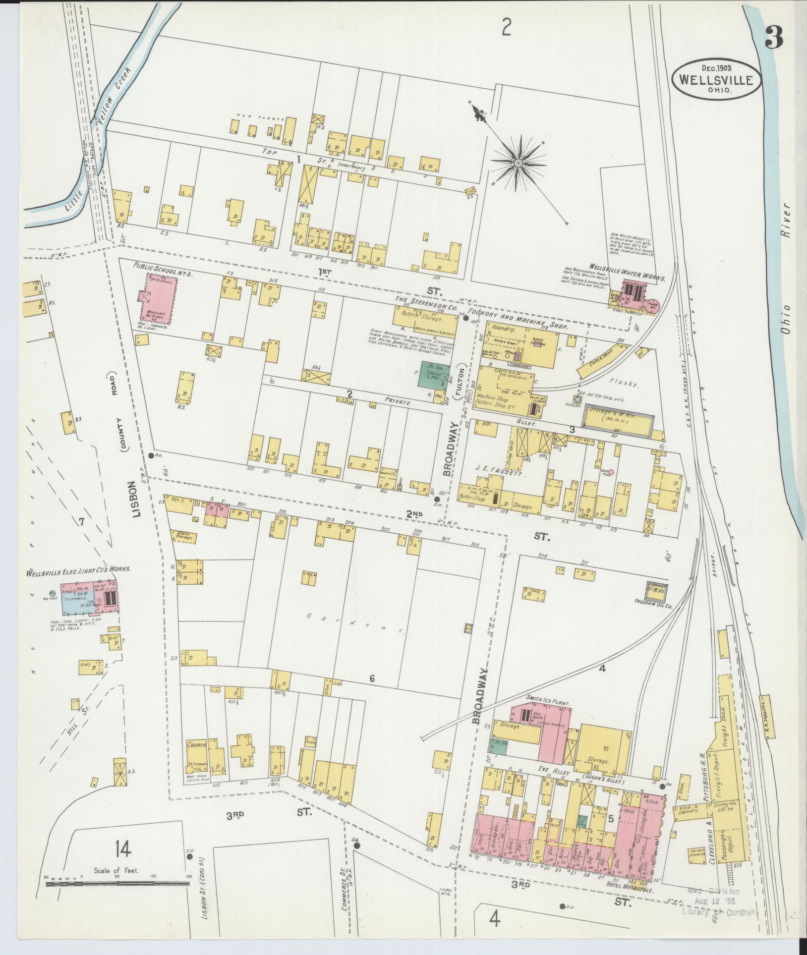 Sanborn Fire Insurance Map from Wellsville, Columbiana County, Ohio (1903), Sheet #0003 - Historic Sanborn Fire Insurance Map Print, vintage old map wall art, antique decor, genealogy gift, Ohio Ohio map