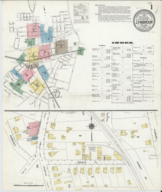Sanborn Fire Insurance Map from Lynbrook, Nassau County, New York (1910), Sheet #0001 - Historic Sanborn Fire Insurance Map Print, vintage old map wall art, antique decor, genealogy gift, New York New York map