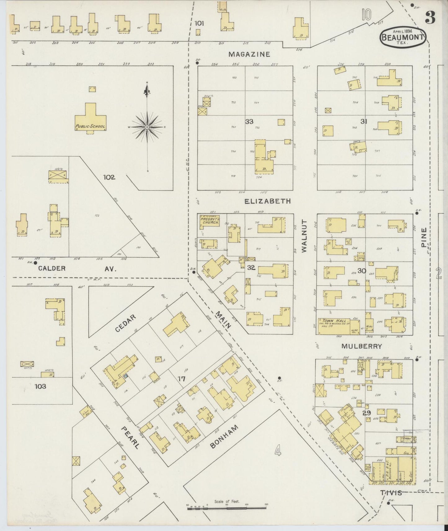 Sanborn Fire Insurance Map from Beaumont, Jefferson County, Texas (1894), Sheet #0003 - Complete Map Set gallery image, historic Sanborn map, vintage wall art, Texas Texas