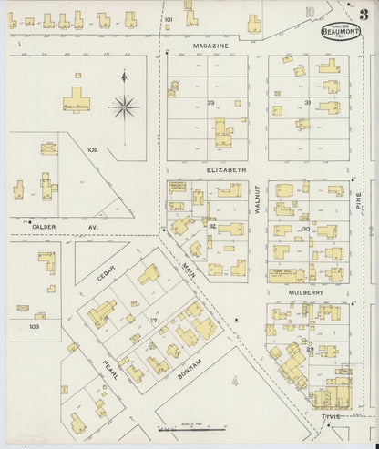 Sanborn Fire Insurance Map from Beaumont, Jefferson County, Texas (1894), Sheet #0003 - Complete Map Set gallery image, historic Sanborn map, vintage wall art, Texas Texas