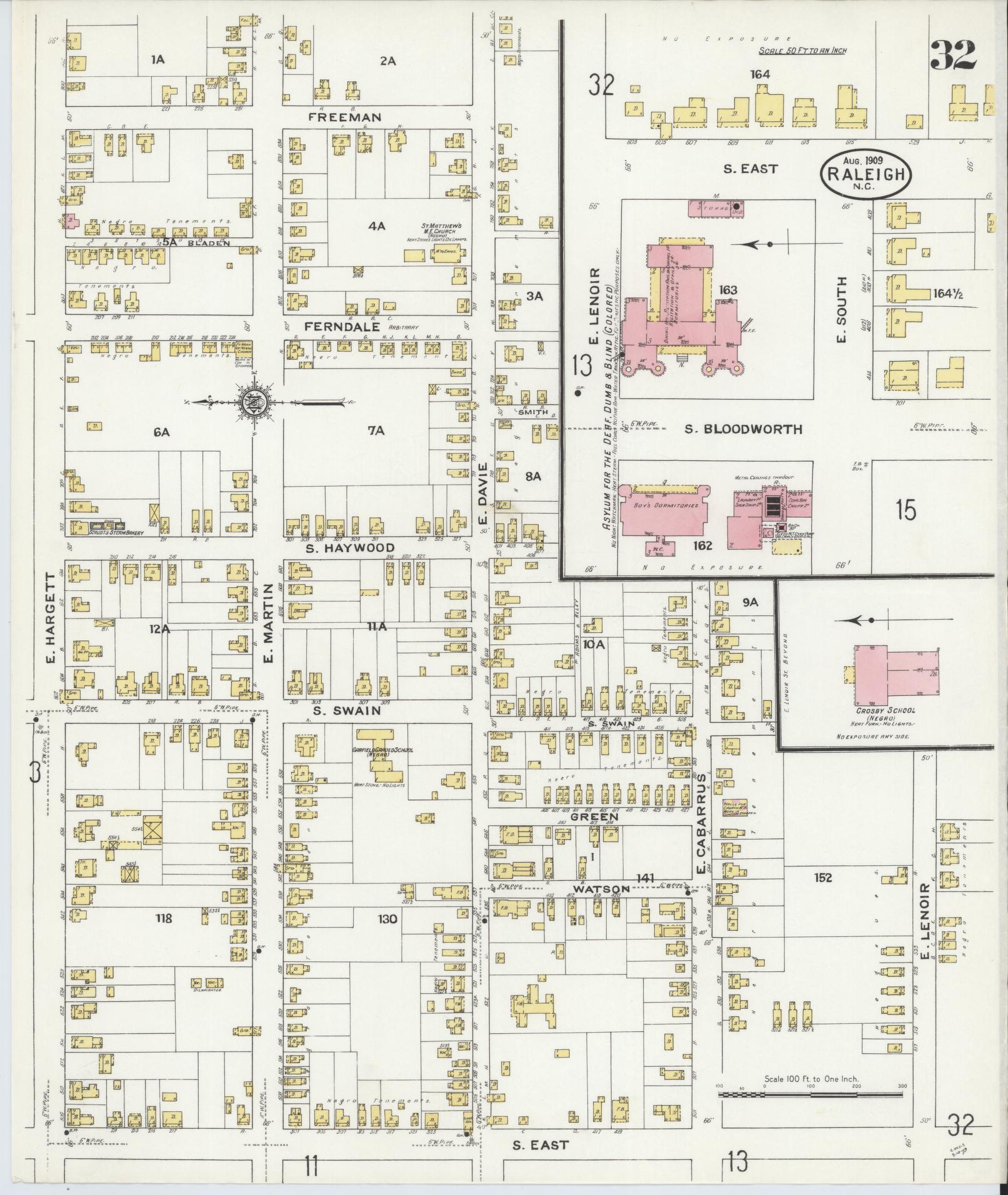 Sanborn Fire Insurance Map from Raleigh, Wake County, North Carolina (1909), Sheet #0032 - Complete Map Set gallery image, historic Sanborn map, vintage wall art, North Carolina North Carolina