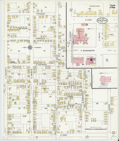 Sanborn Fire Insurance Map from Raleigh, Wake County, North Carolina (1909), Sheet #0032 - Complete Map Set gallery image, historic Sanborn map, vintage wall art, North Carolina North Carolina