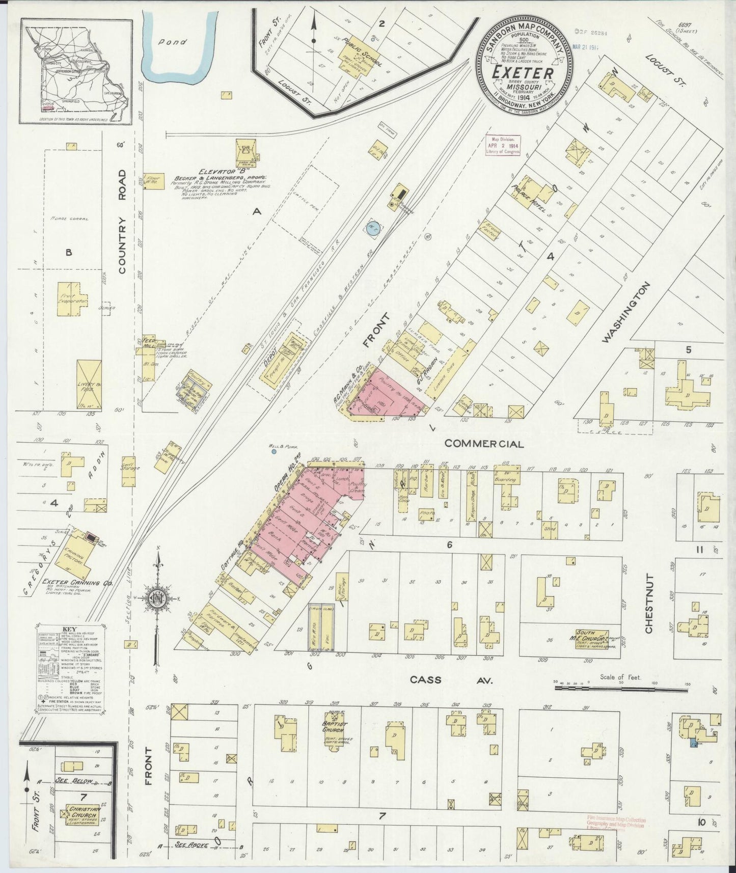 Sanborn Fire Insurance Map from Exeter, Barry County, Missouri (1914), Sheet #0001 - Historic Sanborn Fire Insurance Map Print, vintage old map wall art, antique decor, genealogy gift, Missouri Missouri map