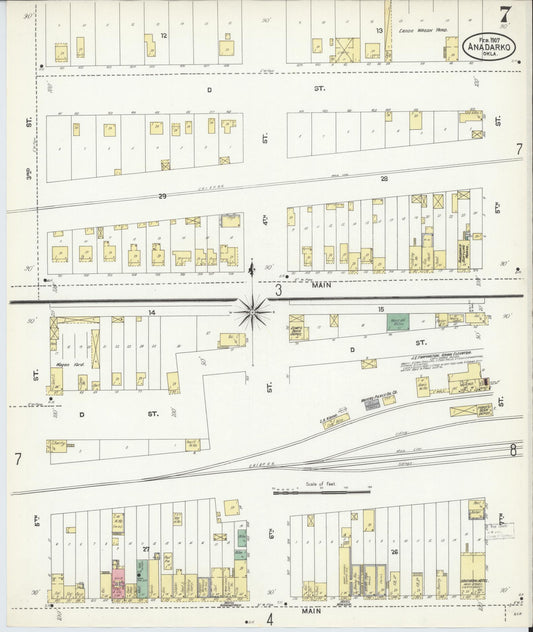 Sanborn Fire Insurance Map from Anadarko, Caddo County, Oklahoma (1907), Sheet #0007 - Historic Sanborn Fire Insurance Map Print, vintage old map wall art, antique decor, genealogy gift, Oklahoma Oklahoma map