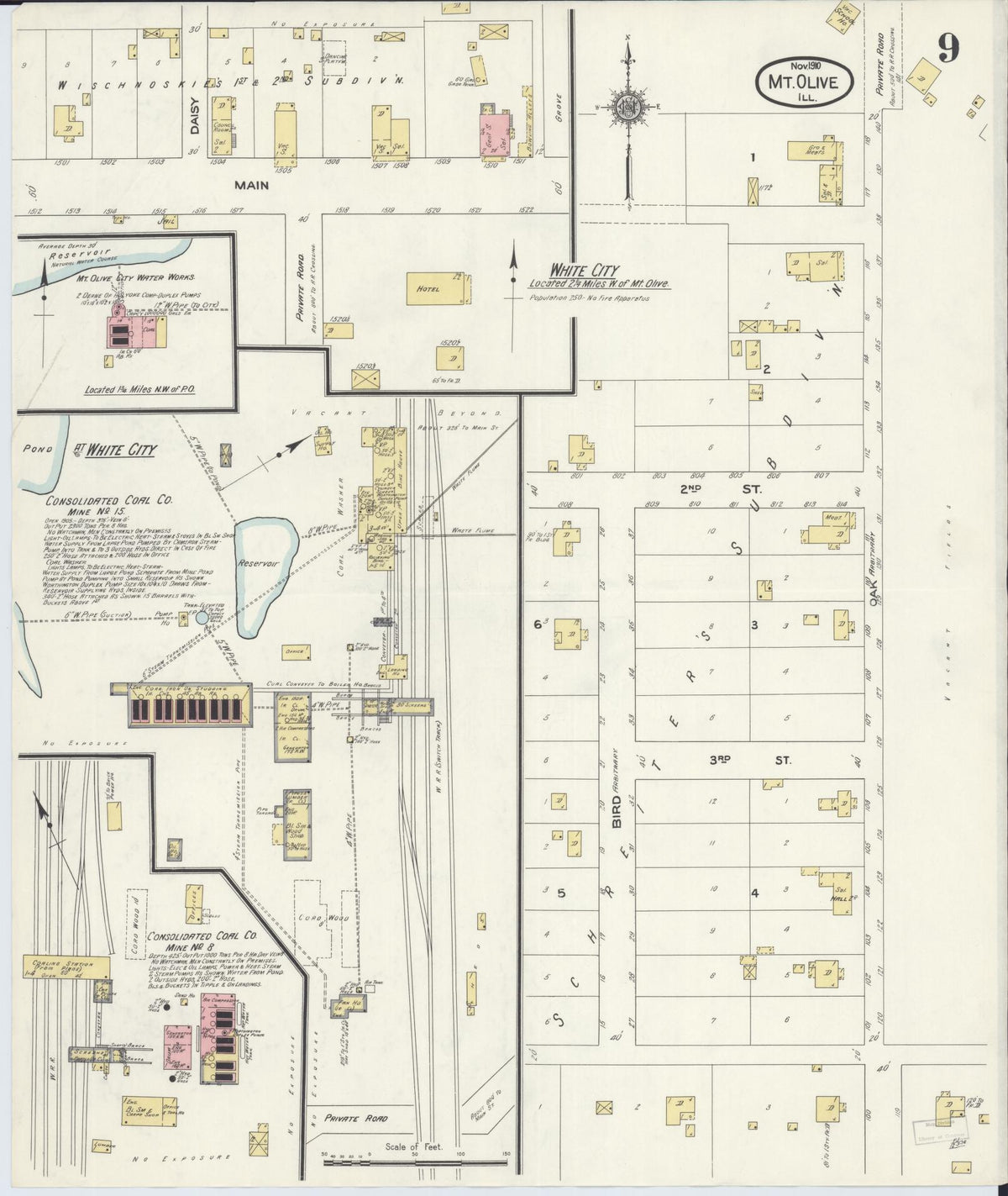 Sanborn Fire Insurance Map from Mount Olive, Macoupin County, Illinois (1910), Sheet #0009 - Historic Sanborn Fire Insurance Map Print, vintage old map wall art, antique decor, genealogy gift, Illinois Illinois map