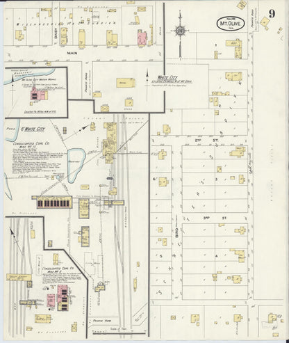 Sanborn Fire Insurance Map from Mount Olive, Macoupin County, Illinois (1910), Sheet #0009 - Historic Sanborn Fire Insurance Map Print, vintage old map wall art, antique decor, genealogy gift, Illinois Illinois map