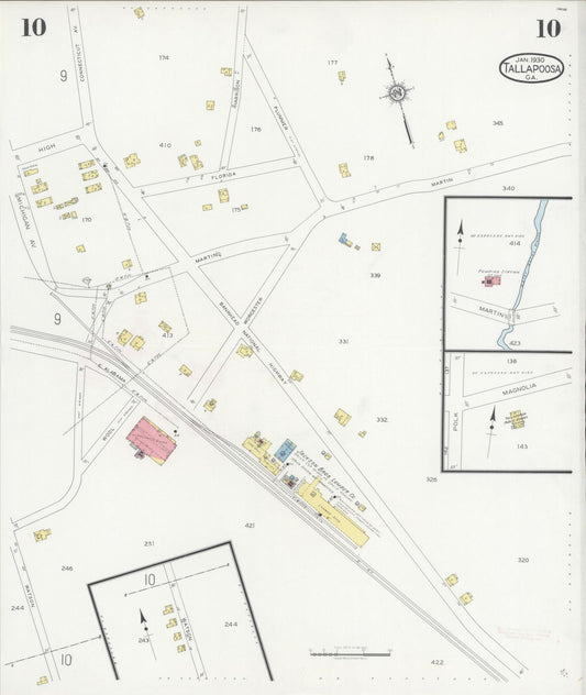 Sanborn Fire Insurance Map from Tallapoosa, Haralson County, Georgia (1930), Sheet #0010 - Historic Sanborn Fire Insurance Map Print, vintage old map wall art, antique decor, genealogy gift, Georgia Georgia map