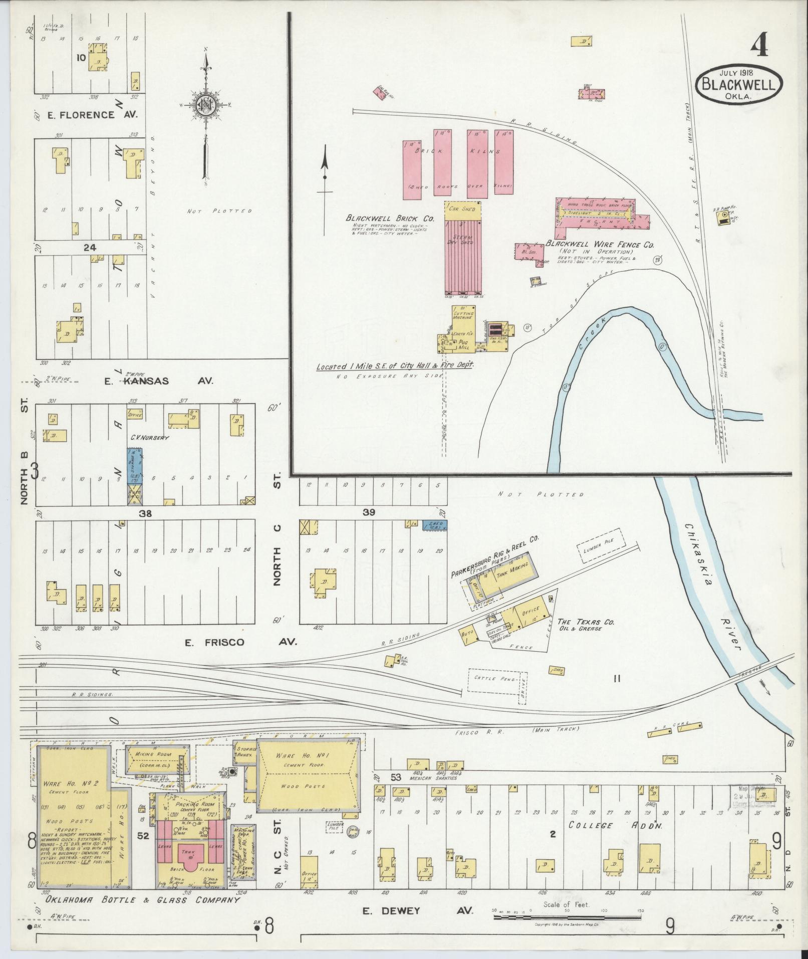 Sanborn Fire Insurance Map from Blackwell, Kay County, Oklahoma (1918), Sheet #0004 - Complete Map Set gallery image, historic Sanborn map, vintage wall art, Oklahoma Oklahoma