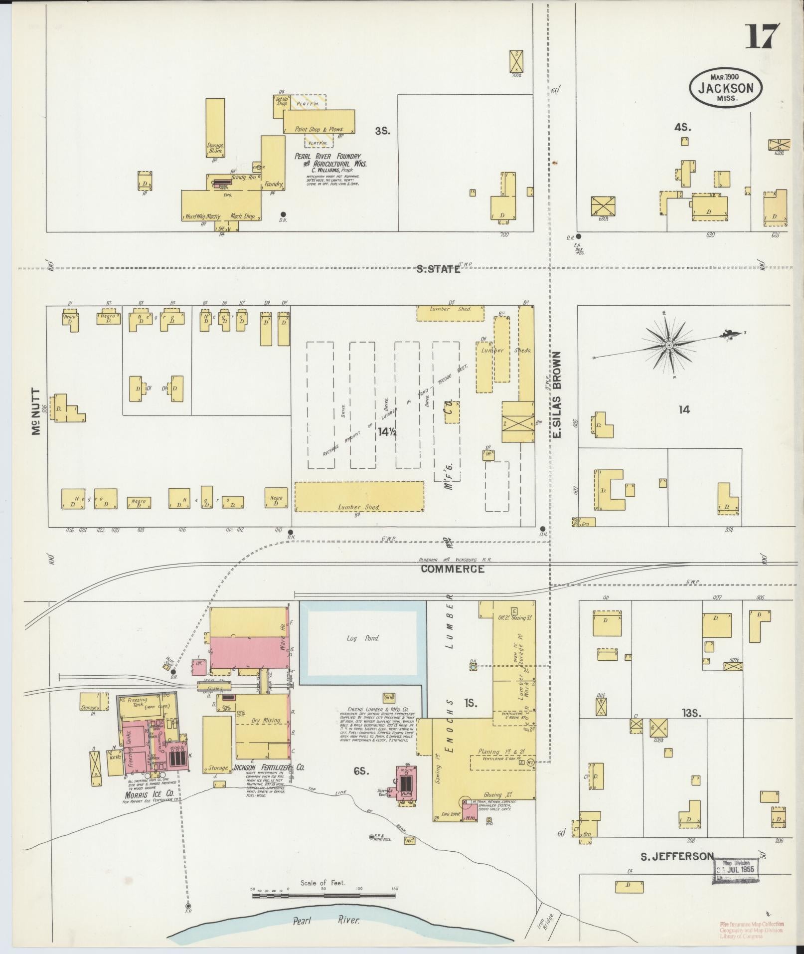 Sanborn Fire Insurance Map from Jackson, Hinds County, Mississippi (1900), Sheet #0017 - Complete Map Set gallery image, historic Sanborn map, vintage wall art, Mississippi Mississippi