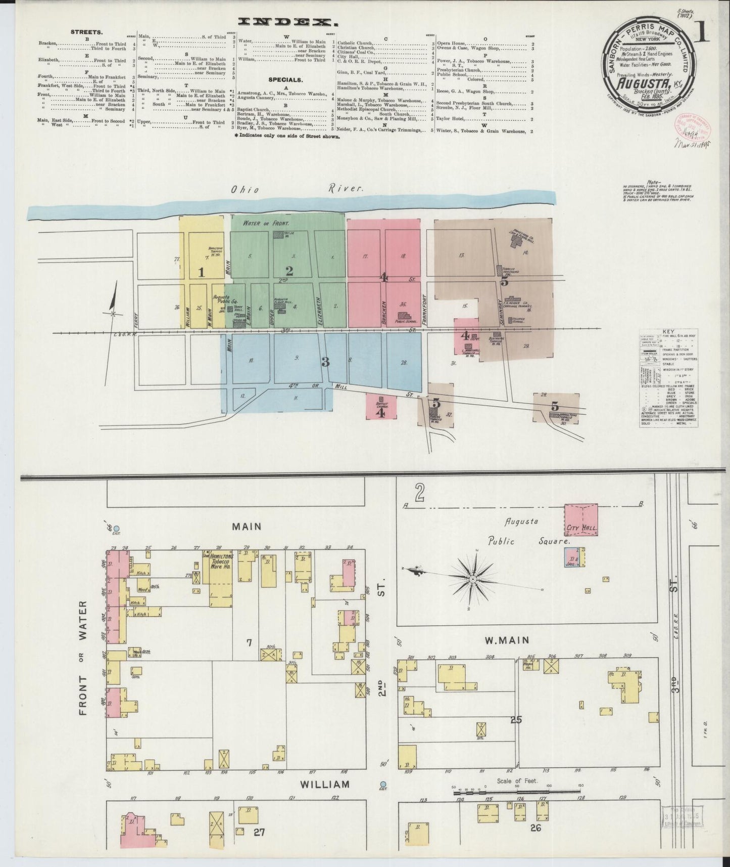Sanborn Fire Insurance Map from Augusta, Bracken County, Kentucky (1895), Sheet #0001 - Complete Map Set gallery image, historic Sanborn map, vintage wall art, Kentucky Kentucky