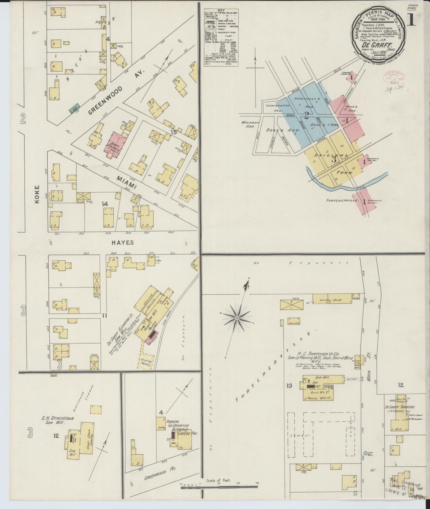Sanborn Fire Insurance Map from Degraff, Logan County, Ohio (1895), Sheet #0001 - Complete Map Set gallery image, historic Sanborn map, vintage wall art, Ohio Ohio