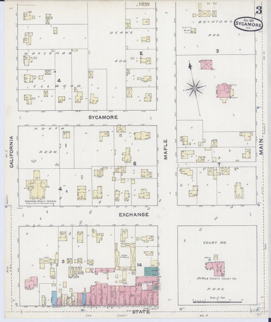 Sanborn Fire Insurance Map from Sycamore, De Kalb County, Illinois (1891), Sheet #0003 - Historic Sanborn Fire Insurance Map Print, vintage old map wall art, antique decor, genealogy gift, Illinois Illinois map