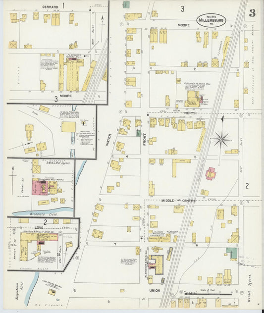 Sanborn Fire Insurance Map from Millersburg, Dauphin County, Pennsylvania (1902), Sheet #0003 - Historic Sanborn Fire Insurance Map Print, vintage old map wall art, antique decor, genealogy gift, Pennsylvania Pennsylvania map