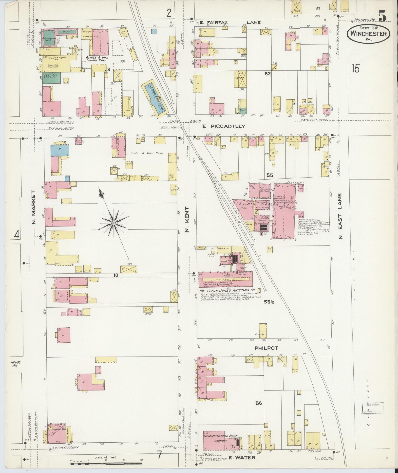 Sanborn Fire Insurance Map from Winchester, Independent Cities, Virginia (1908), Sheet #0005 - Complete Map Set gallery image, historic Sanborn map, vintage wall art, Virginia Virginia