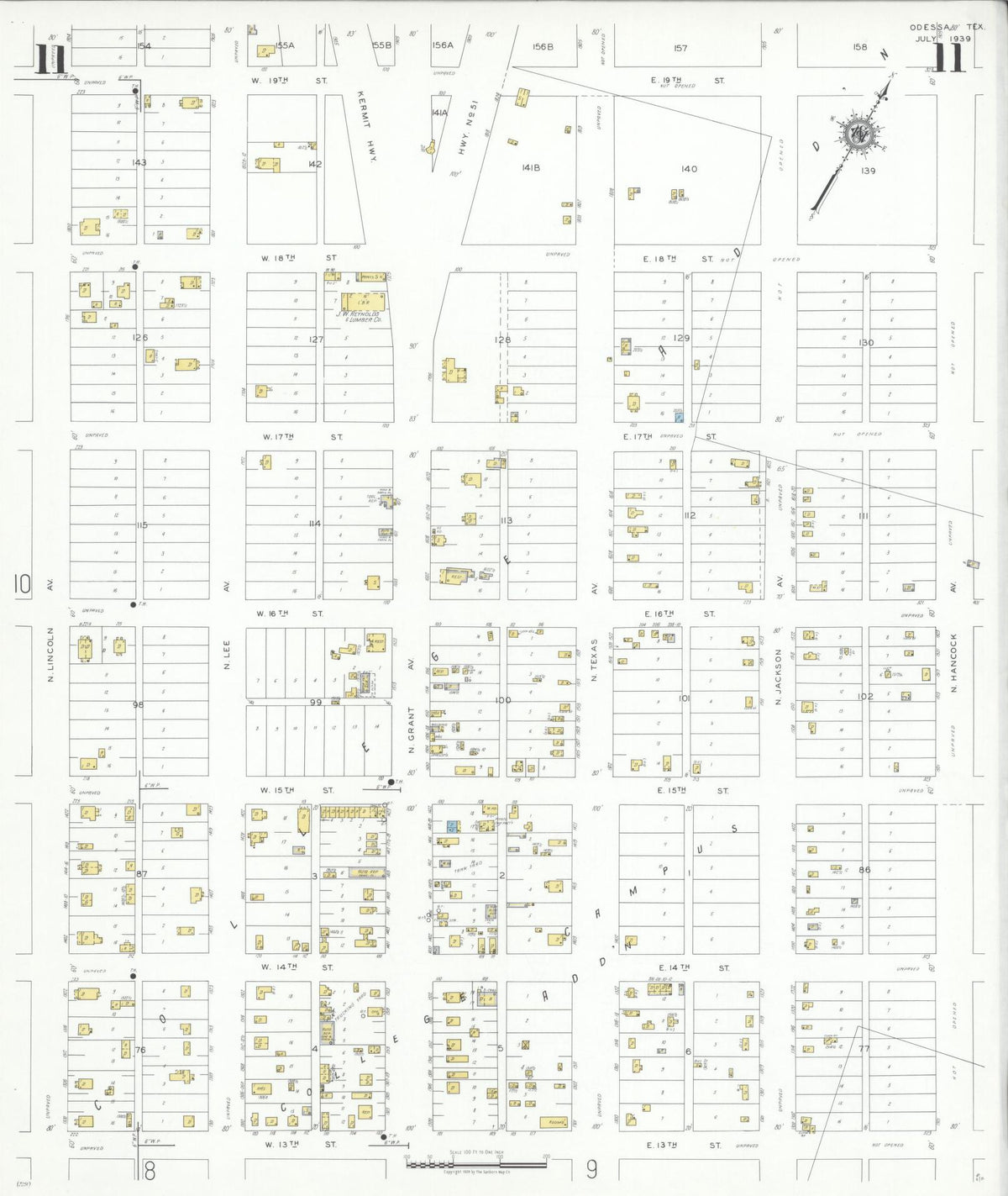 Sanborn Fire Insurance Map from Odessa, Edger County, Texas (1939), Sheet #0011 - Complete Map Set gallery image, historic Sanborn map, vintage wall art, Texas Texas