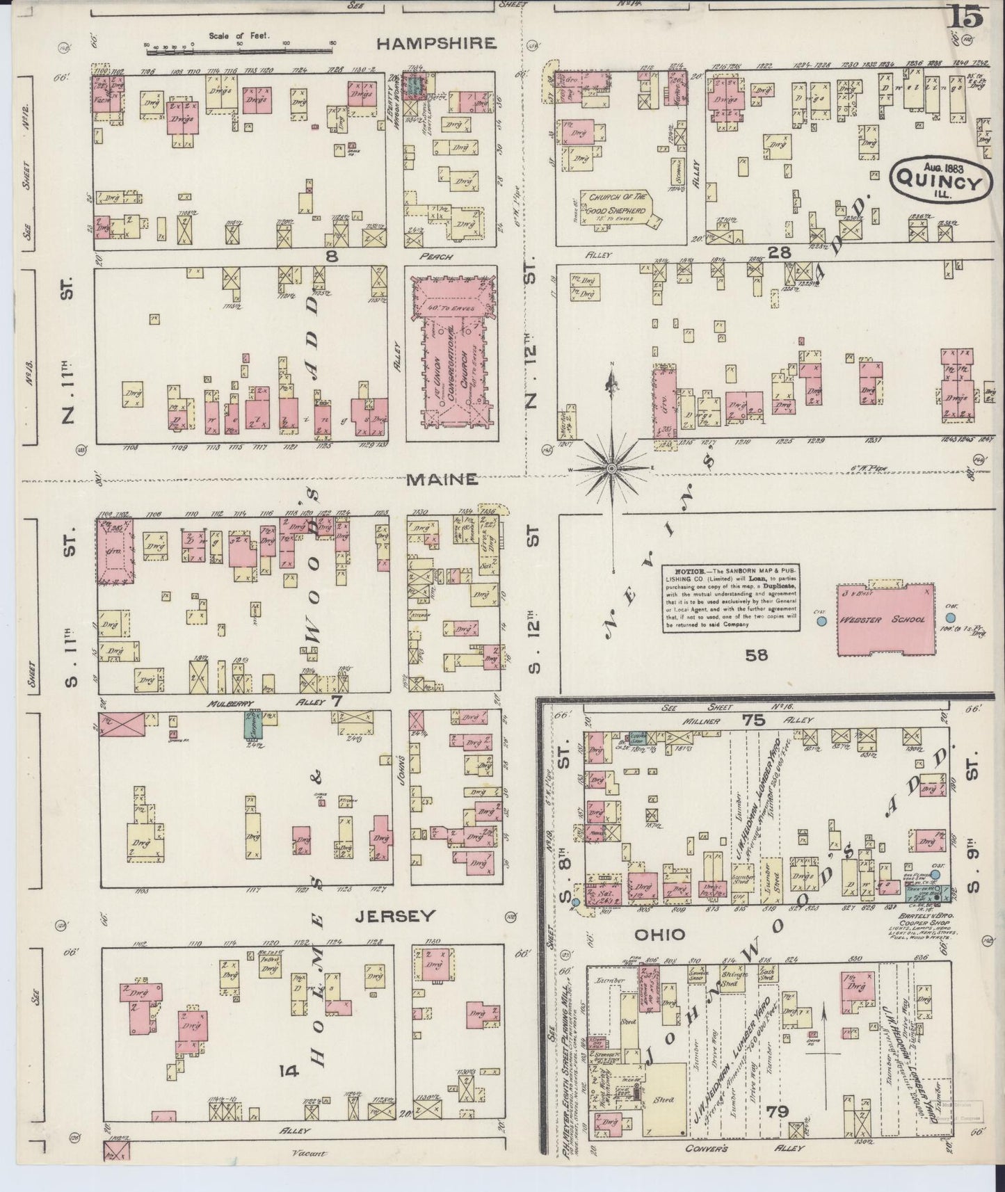 Sanborn Fire Insurance Map from Quincy, Adams County, Illinois (1883), Sheet #0015 - Complete Map Set gallery image, historic Sanborn map, vintage wall art, Illinois Illinois