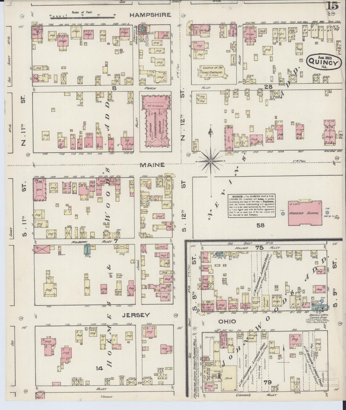 Sanborn Fire Insurance Map from Quincy, Adams County, Illinois (1883), Sheet #0015 - Complete Map Set gallery image, historic Sanborn map, vintage wall art, Illinois Illinois