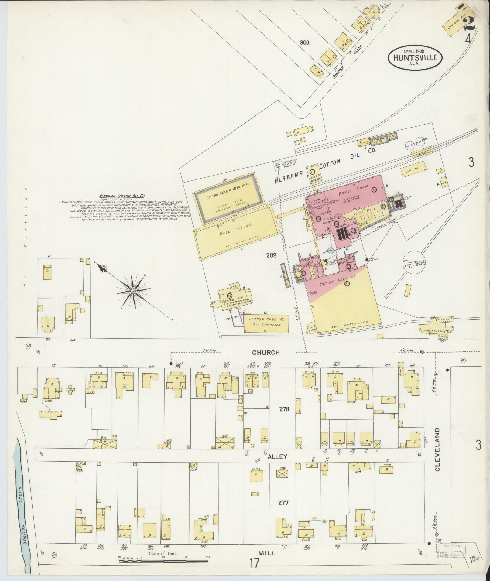 Sanborn Fire Insurance Map from Huntsville, Madison County, Alabama (1908), Sheet #0002 - Complete Map Set gallery image, historic Sanborn map, vintage wall art, Alabama Alabama