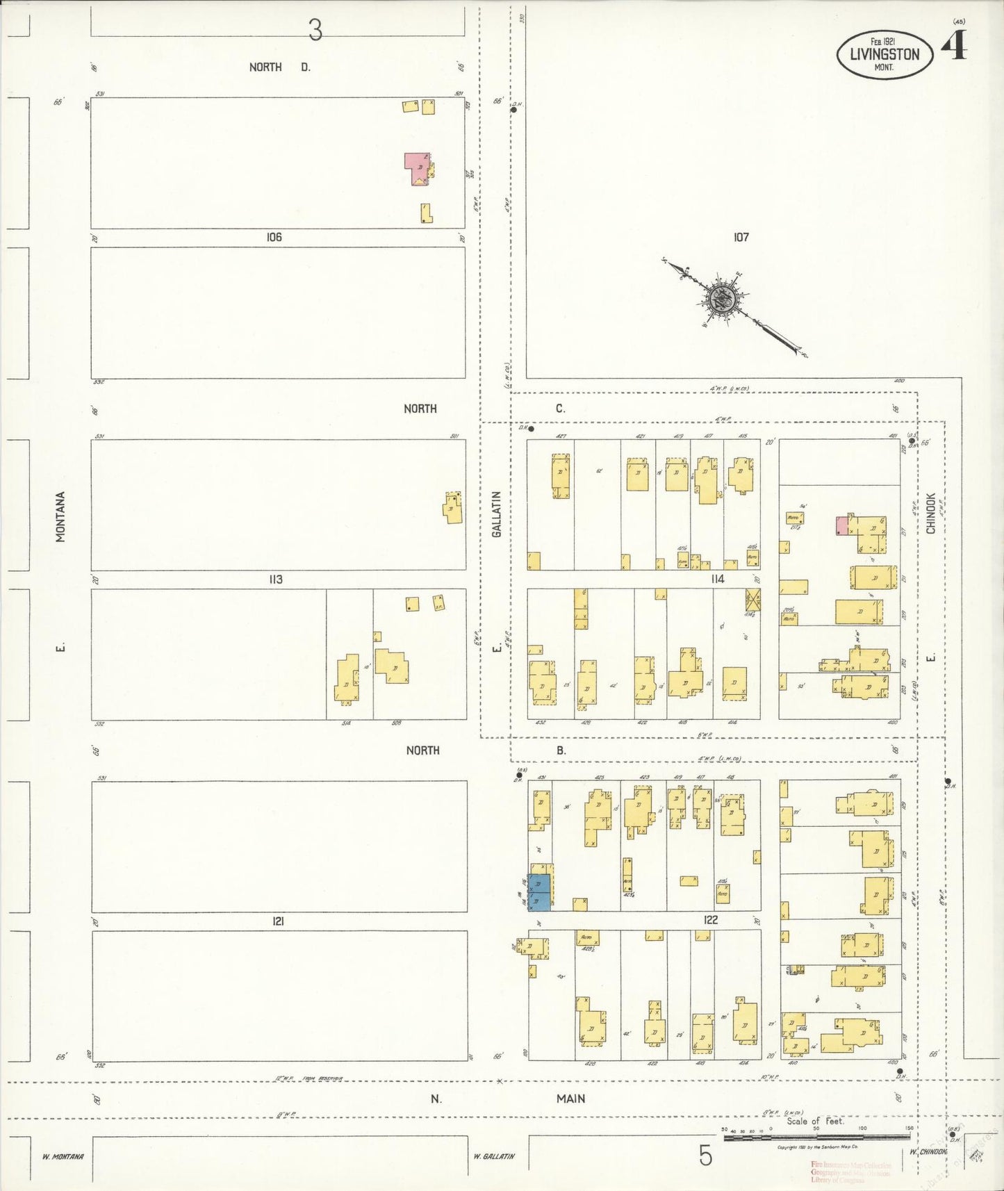 Sanborn Fire Insurance Map from Livingston, Park County, Montana (1921), Sheet #0004 - Historic Sanborn Fire Insurance Map Print, vintage old map wall art, antique decor, genealogy gift, Montana Montana map