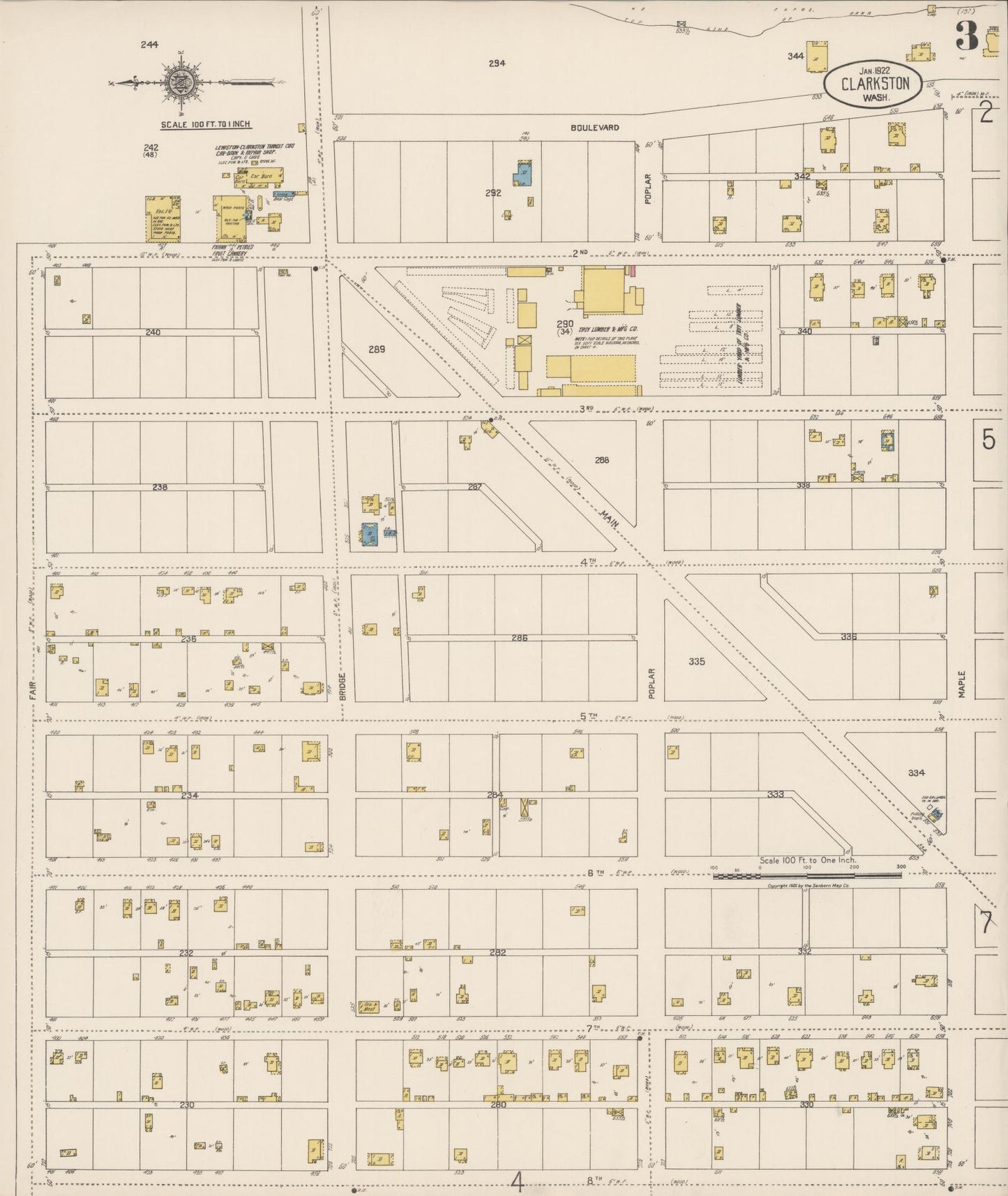 Sanborn Fire Insurance Map from Clarkston, Asotin County, Washington (1922), Sheet #0003 - Complete Map Set gallery image, historic Sanborn map, vintage wall art, Washington Washington