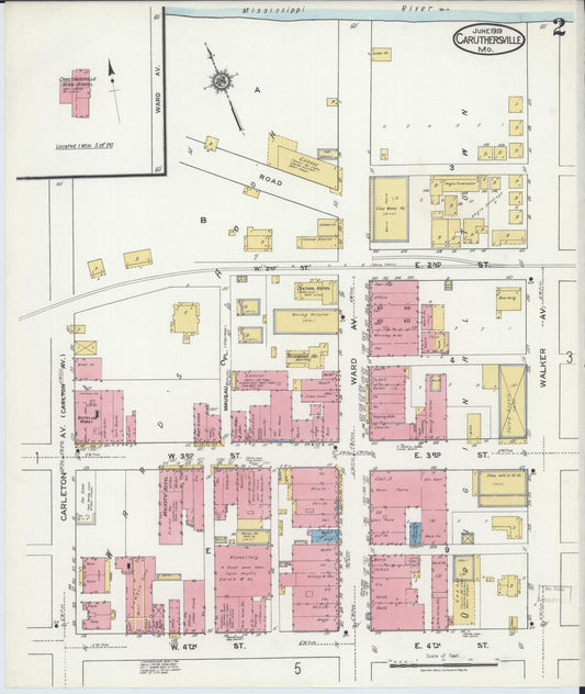 Sanborn Fire Insurance Map from Caruthersville, Pemiscot County, Missouri (1919), Sheet #0002 - Historic Sanborn Fire Insurance Map Print, vintage old map wall art, antique decor, genealogy gift, Missouri Missouri map