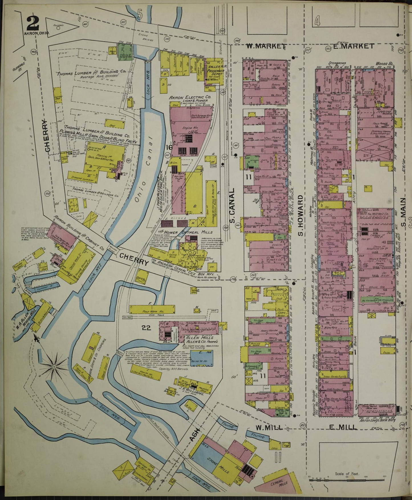 Sanborn Fire Insurance Map from Akron, Summit County, Ohio (1892), Sheet #0002 - Complete Map Set gallery image, historic Sanborn map, vintage wall art, Ohio Ohio