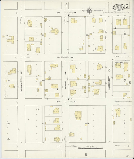Sanborn Fire Insurance Map from De Queen, Sevier County, Arkansas (1914), Sheet #0005 - Historic Sanborn Fire Insurance Map Print, vintage old map wall art, antique decor, genealogy gift, Arkansas Arkansas map