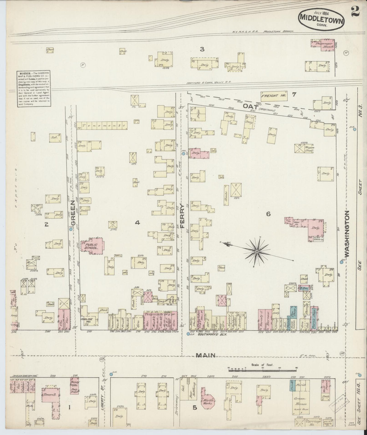 Sanborn Fire Insurance Map from Middletown, Middlesex County, Connecticut (1884), Sheet #0001 - Historic Sanborn Fire Insurance Map Print, vintage old map wall art, antique decor, genealogy gift, Connecticut Connecticut map