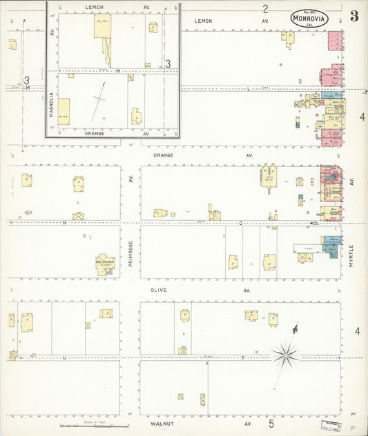 Sanborn Fire Insurance Map from Monrovia, Los Angeles County, California (1897), Sheet #0003 - Historic Sanborn Fire Insurance Map Print, vintage old map wall art, antique decor, genealogy gift, California California map
