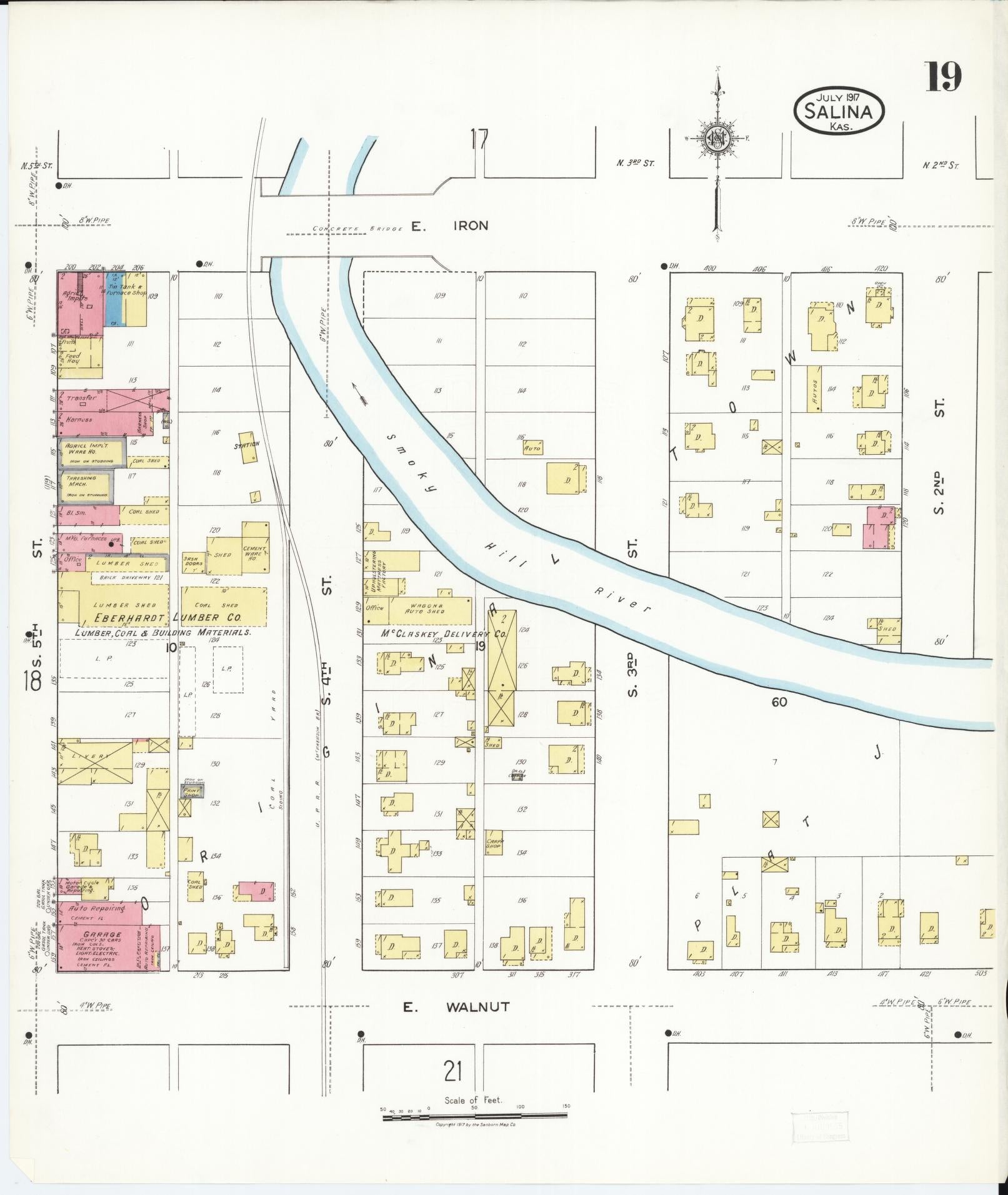 Sanborn Fire Insurance Map from Salina, Saline County, Kansas (1917), Sheet #0019 - Complete Map Set gallery image, historic Sanborn map, vintage wall art, Kansas Kansas