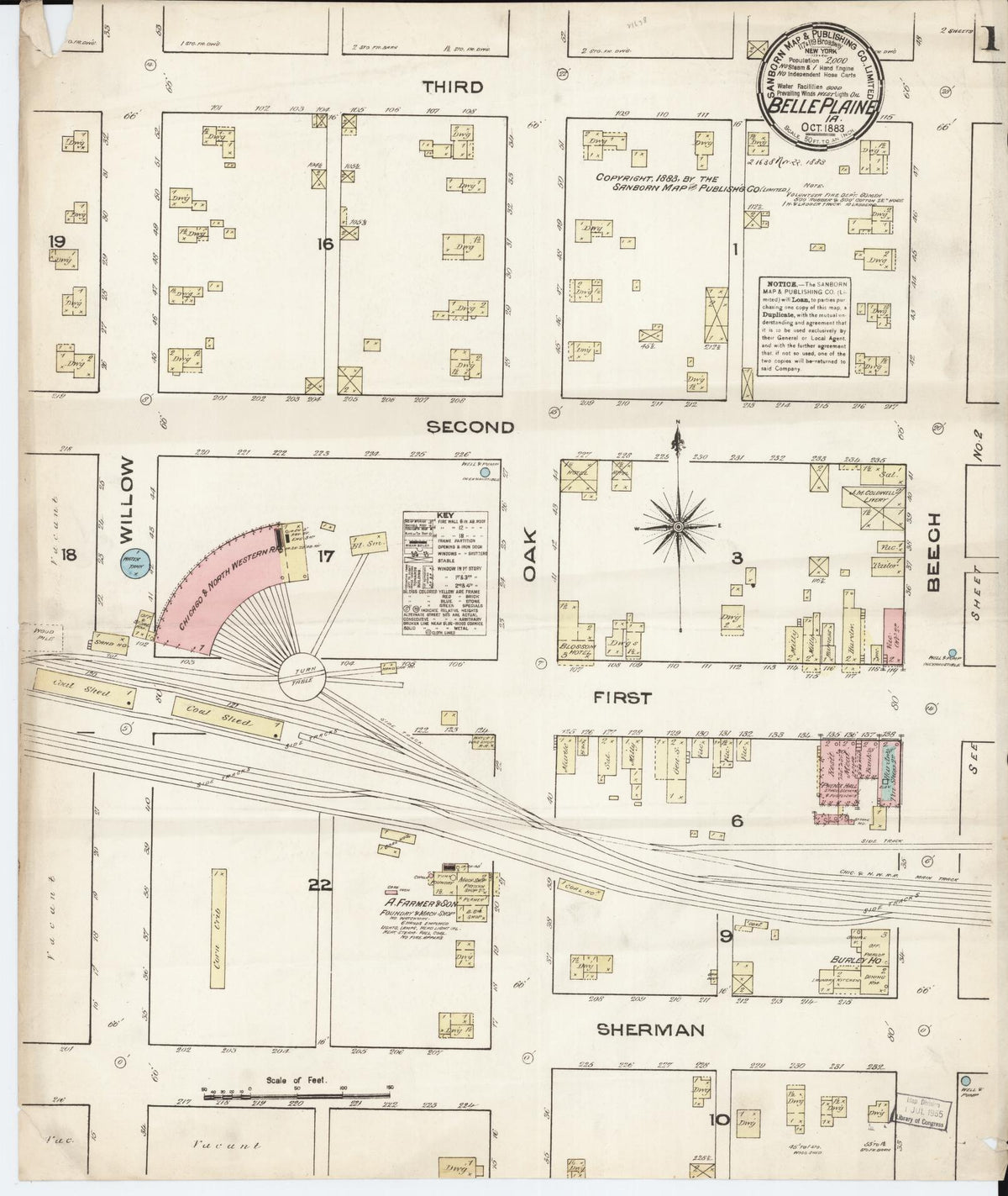 Sanborn Fire Insurance Map from Belle Plaine, Benton County, Iowa (1883), Sheet #0001 - Historic Sanborn Fire Insurance Map Print